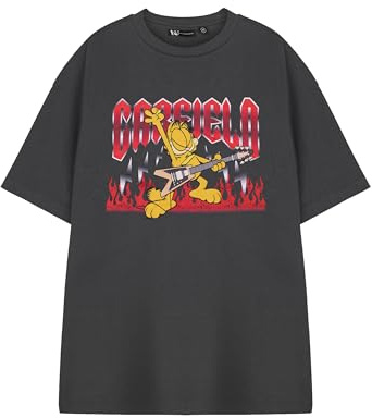 Garfield Unisex Grey Short Sleeved Guitar Graphic Tee T-Shirt | Classic Cartoon Character Apparel | Music Lover Top | Retro Style Clothing for Men & Women