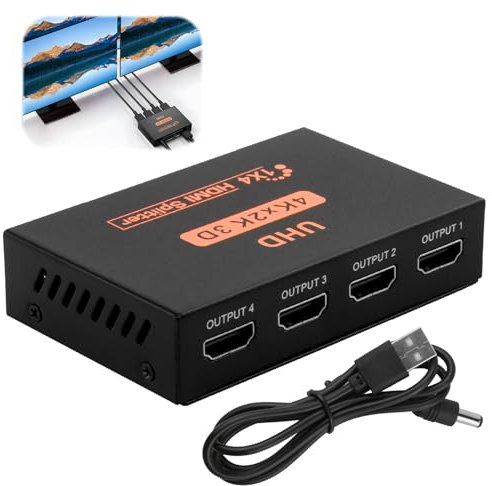 Divisor HDMI, divisor HDMI, Hub HDMI, divisor HDMI 1 en 4 salidas, 4 K, 3D, 1080P, doble espejo para monitor, PS3/4, X-box, HDTV, reproductor DVD, proyector, transmisión de vídeo y audio de alta