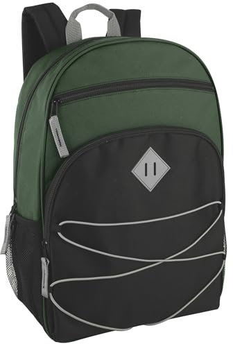 Summit Ridge Backpacks with Bungee Cord Front | 17” Multi Pocket Backpack for Adults, College, Travel, Green/Black, One Size, Casual Daypack