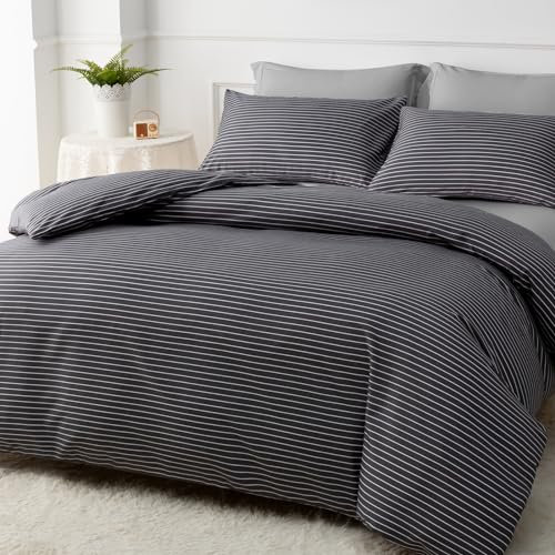 Grace Stripe King Size Duvet Cover Sets - Premium Microfiber Reversible Kingsize Duvet Cover Sets (230 x 220 cm) 3 PCs - Hypoallergenic Luxury Quilt Cover Bedding Sets with Zipper Closure