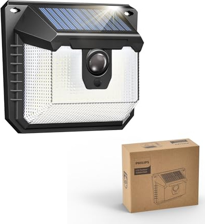 Philips Solarlampe Außen mit Bewegungsmelder, 120 LEDs Solarbetriebene Außen-Sicherheitsleuchte, 3 Modi, Wasserdichte Wandleuchte für Garten, Hof, Zaun, Garage (1 Stück) | Solarbetriebene Außen-Sicherheitsleuchte, 3 Modi, Wasserdichte Wandleuchte für Garten, Hof, Zaun, Garage , 1er Pack