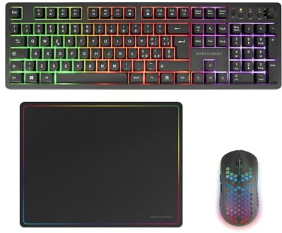 Mars Gaming MCPWX, Wireless Gaming Combo, DualPro Link 2.4GPRO Technology, Full FRGB Keyboard with Multimedia Control + RGB 3200DPI Mouse + Non-Slip Mouse Pad 360x260mm, Black, Italian