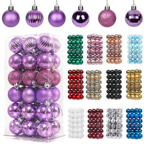 36Pcs Lilac Purple for Christmas Tree Decorations,30mm/1.18 Mini Xmas Bauble Hanging Ball,Christma Balls Ornaments with String,Shatterproof Purple Christmas Baubles for Xmas Tree Holiday Party Decor