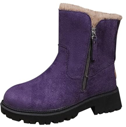 Scarpe Calde Donna Stivali da Neve per Donna Stivaletti Invernali Imbottiti Impermeabili con Pelliccia Tacco Basso e Suola Antiscivolo Zeppa per Tempo Freddo Boots Barefoot Shoes Winter Viola 3.5