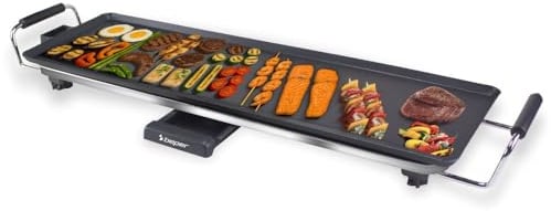 BEPER P101BBQ070 XL Elektrisk Teppanyakigrill 70x23 cm, Non-stick-grill med justerbar termostat, värmeisolerade handtag, fettbehållare och avtagbar sladd, 2000W, BPA- och PFOS-fri