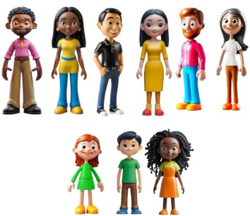 Miniland Vielfältige Familie – Set mit 9 Spielfiguren für Rollenspiele, Inklusive Puppen für Puppenhäuser, Lernspielzeug zu Vielfalt, Zusammenleben und Werten, ab 2 Jahren
