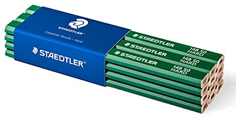 STAEDTLER 148 50 Zimmermann-Bleistift (oval-achtkant, Härtegrad hart, für Strichbreiten von 1 – 2 mm, ungespitzt, 175 mm lang, hohe Qualität), 12 Stück