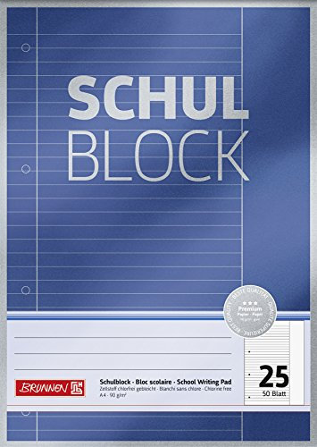 BRUNNEN Schulblock Premium | A4, Lineatur 25, 50 Blatt, blau