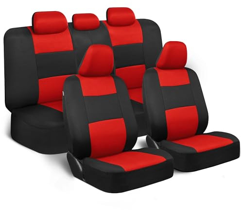 BDK PolyPro Ensemble Complet en Rouge sur Noir - Housses de Banquette Avant et arrière divisées - Housses intérieures pour Voiture, Camion, camionnette, SUV