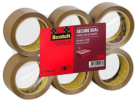 Scotch Nastro da Imballo per Sigillatura Sicura, Avana - 50 mm x 66 m, 6 Rotoli/Confezione - Nastro Adesivo di Qualità per Chiudere Scatole, Cartoni e Pacchi