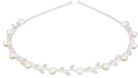 ULTNICE Bridal Tiara,Funkelnden Blatt Muster Hochzeit Tiara mit Dekoriert Perle Hochzeit Stirnband Stirnband, ideal für Hochzeit / Proms / Geburtstagsfeiern, 15 * 14 CM