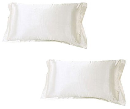 2pcs Funda para Almohada Cubierta de Cama Cojín Floral Seda Satén Suave Estándar Elegante Decoración - Blanco