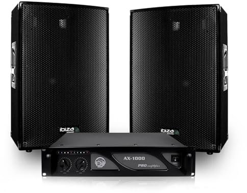 Pack SONO DJ enceintes 1200W DISCO12 + Ampli MyDj 1000W + Câbles