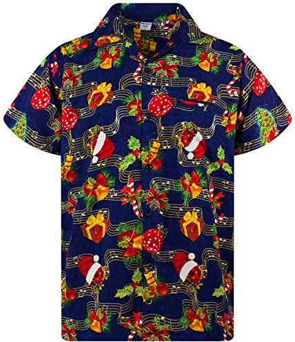 King Kameha Funky-Hawaii-Hemd, Weihnachten, Herren, Kurzarm, Christmas-Music, Blau, S