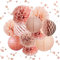 NICROLANDEE Rose Gold Decorations - 12PCS Rose Gold Paper Lanterns Flower Pom Poms with Glitter Confetti for Valentine Day Wedding Bachelorette Engagement Birthday Baby/Bridal Shower Decorations