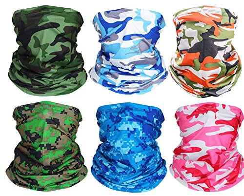 Geek-M 6 Stück Schlauchschal Multifunktionstuch für Herren/Damen Bandana Mundschutz, Loop Schal für Laufen Wandern Radfahren Motorradfahren (Camouflage)