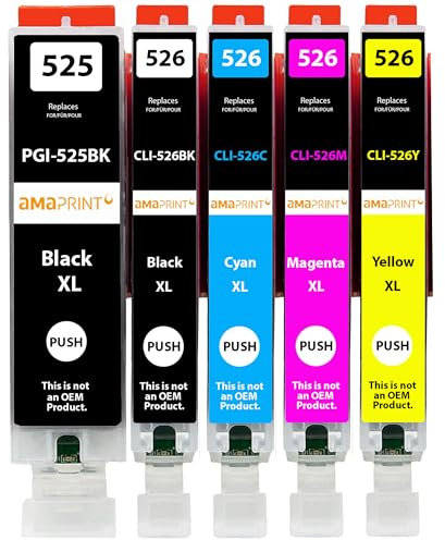Amaprint 5 XL Patronen kompatibel mit Canon PGI 525 CLI 526 passend für Pixma IP4850 IP4950 IX6550 MG5140 MG5150 MG5240 MG5250 MG5300 MG5340 MG5350 MX715 MX885 MX895