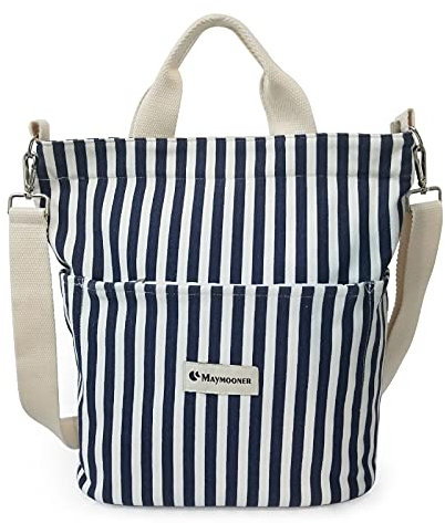 MAYMOONER Damen Canvas Tote Bag School Handtaschen Ladies Casual Crossbody Shoulder Bag, B-Blauer weißer Streifen, Einheitsgröße, Tragetasche
