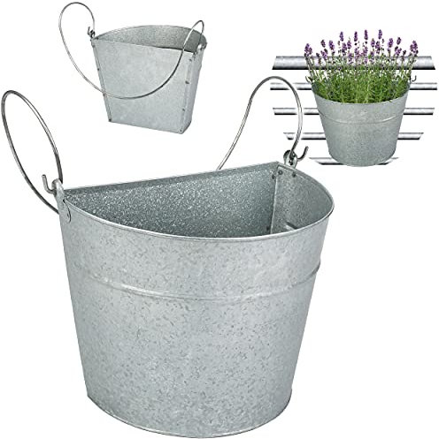 alles-meine.de GmbH Hänge - Topf/Blumentopf/Hängetopf Farbwahl Ø 22 cm - Metall - metallic grau/anthrazit - HALB RUND - Hängend/mit Haken & Halterung - Aufhängen - gr..