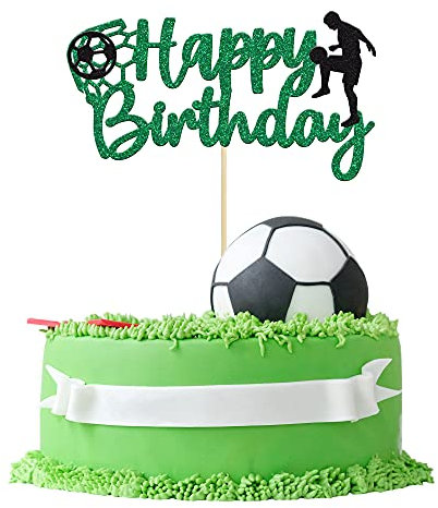 Gyufise 1 Pack Soccer Cake Topper Happy Birthday Sign Football Player Cake Decorations for Sport Theme Man Boy Girl Birthday Party Decoration Supplies