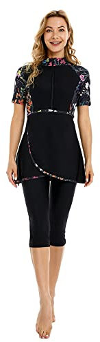 Rash Guard Badeanzug Kurzarm Surfanzug Bescheidene Bademode für Frauen Burkini Beachwear Kostüm Bescheidener Badeanzug (3XL,J1)