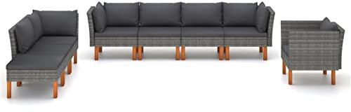 Gecheer 8-TLG. Gartenlounge Rattan Wetterfest, Gartensofa mit Auflagen, Gartenmöbel Lounge XXL, Loungemöbel, Terrassenmöbel, Outdoor Sitzgruppe, Sitzgarnitur Gartengarnitur Grau