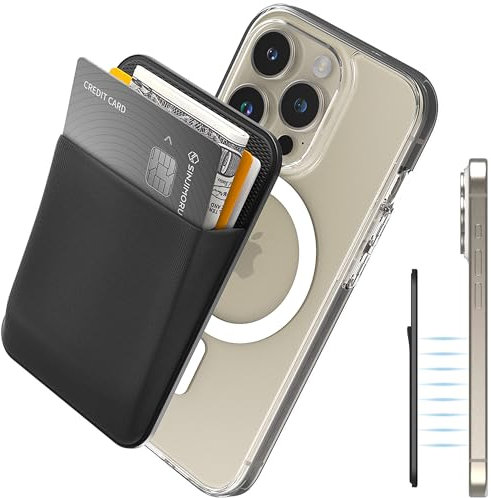 Sinjimoru Rutschfester Magnetischer Handy Kartenhalter für MagSafe, Kreditkartenetui Handy Wallet Magnetic Card Holder kompatibel mit iPhone 16 15 14 13 12 Reihe. M-Basic Black