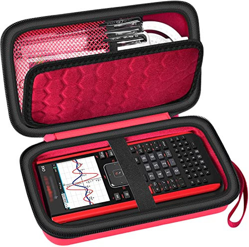 Schutzhülle kompatibel mit Texas Instruments TI-Nspire CX II/TI Nspire CX/TI-NSPIRE CX-II T CAS/HP Prime Color Graphing Calculator, Aufbewahrungshalter für USB-Kabel, Stifte, mehr (nur Box), Rot
