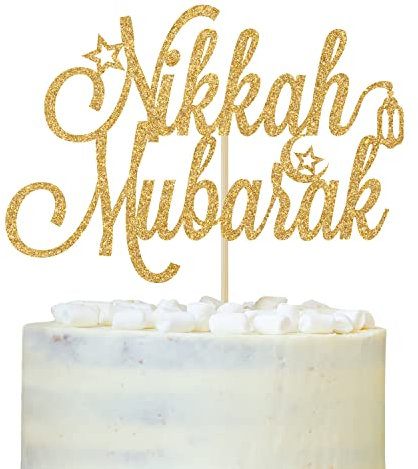 Nikkah Mubarak Tortenaufsatz, Eid Mubarak, Urdu Nikkah, Glitzer Desi Hochzeit/Verlobung/Dulhan/Shaadi Party Dekorationen