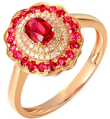 Epinki Echtgold Schmuck Eheringe Gelbgold 18K Au750 Frauen, Rubin Pärchen Ringe Rot 0.72ct Klassiker Freundschaftsringe Gold Au750 mit Diamant, Gr.66 (21.0)