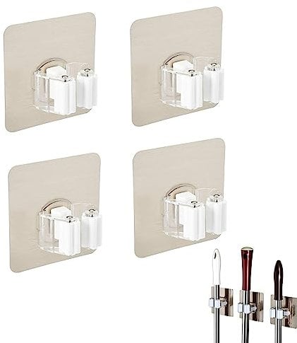 Soporte Pared Escoba,4 Piezas Adhesivos Ganchos para Colgar,Escobas Colgador Escoba Sin Perforar Colgador Escobas y Fregonas Colgador Escobas Adhesivo soportes para Escobas y Escobas de pared montado