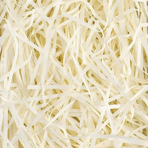 YiliYa 500g Geschreddertes Seidenpapier Raffia Hamper Shreds Geschreddertes Seidenpapier Füllmaterial für DIY Party Geschenkdekoration und Korbfüllung (Cremeweiß)