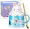 Hangrow Mug with Lid and Spoon, 350ML Rabbit Ceramics Cute Mug with Gift Package, Novelty Coffee Tea Milk Mug Christmas Mug Gift for Lovers Christmas Birthday Women Friends Kids Girls