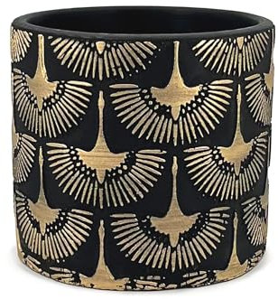 Elegant Earthenware Orchid Vase with Gilded Phoenixes | BLACK & GOLD | Diameter 14 cm, Height 13 cm | Decorative Vase for Plants, Succulents, Flowers and Miniature Bonsai | Modern Indoor Vase