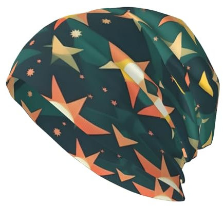KWQDOZF Atomic Stars Retro-Muster-Druck Herren-Strickmütze, modische Strickmütze für Erwachsene, Mütze, warme und stilvolle Kopfbedeckung mit Krempe, ideal für den Winter. Schwarz