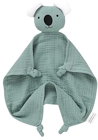 LAWKUL Baby-Schmusedecke für Neugeborene Musselin Bio-Baumwolle weiches Kuscheltier für Jungen und Mädchen 40x40cm Koala Grün