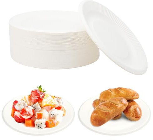 HENGBIRD Confezione da 100 piatti carta piatti usa e getta 18 cm piatti usa e getta biodegradabili adatti per feste, picnic, barbecue, compleanni, matrimoni e altri eventi bianco