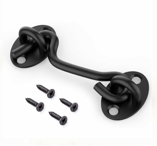 Cabin Hook Gate Hook Lock Black,150mm Stainless Steel Heavy Duty Gate Latch, Hook and Eye Latch 6Inch for Garage,Shed Door,Window (4Inch-100mm-1 Pack)
