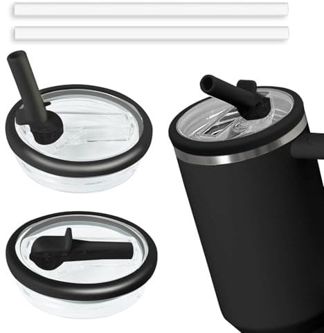 2pcs Leakproof Lid with Straw for Stanley 40oz Replacement,No-Spill Cup Lids for Stanley Quencher,Tumbler Flip Straw Lid for Stanley Accessories (Black, 40oz)