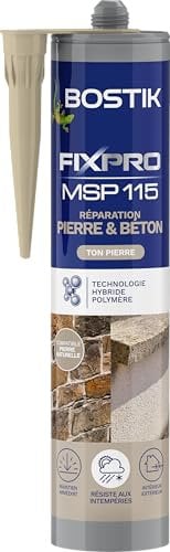 Bostik FIXPRO – Mastic Colle de Fixation MSP 115 Pierre Et Beton – Intérieur/Extérieur – Réparation Pierre & Beton – Mastic Hybride Polymère – Ton Pierre – 1 Cartouche 290 ml
