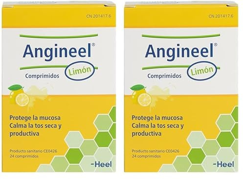 Heel - Angineel Limón, con Extracto Raíz de Regaliz, Malva Silvestre, Plantago, Viola y Goma Karaya, Calma la Irritación de Garganta y la Tos Seca y Productiva, Sabor Miel y Limón - 24 Comprimidos