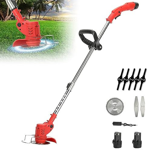 12 V, 550 W, corte inalámbrico, desbrozadora eléctrica inalámbrica, con cabezal giratorio, 90 – 120 cm, mango telescópico (2 baterías 1 cargador)