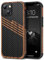 TENDLIN Kompatibel mit iPhone 13 Hülle Holz und Carbon Textur Design Leder Hybrid Handyhülle (DREI Streifen)