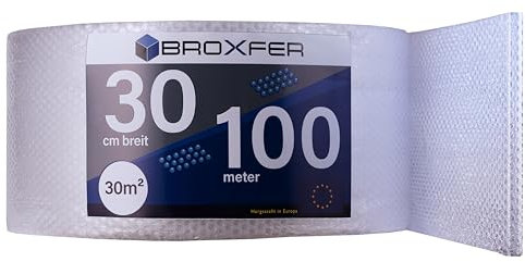 Broxfer Luftpolsterfolie Rolle 30cm x 100m Polsterfolie für Umzug/Versand 2-schichtig Verpackungsfolie Knallfolie LPF