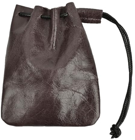 Porte-Monnaie, Pochette en Cuir avec Cordon 14,5x12,5cm, Pochette de Rangement pour Bijoux pour Hommes et Femmes (Marron Foncé)