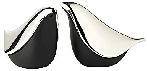 EDZARD Salz- & Pfefferstreuer Dove (H 6 cm) in Schwarz & Silber - Tisch Set Pfeffer & Salzstreuer, Aufbewahrung - Salz Pfefferstreuer als Deko, Gewürzstreuer als Geschenke für Festtage