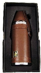 Brown Leather & Stainless Steel 8oz Hunting Hip Flask with 2 Tot Cups FLC8