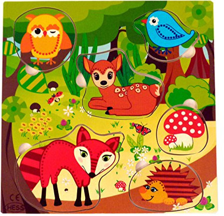 Hess Holzspielzeug 14903 - Puzzle aus Holz mit 6 Teilen, Serie Waldtiere, für Kinder ab 3 Jahren, handgefertigt, ideal als Geschenk
