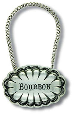 Vagabond House Pewter Western Concho BOURBON Decanter Tag/Liquor Bottle Label - Handcrafted Quality Detail Engraved 2.5 inch Wide