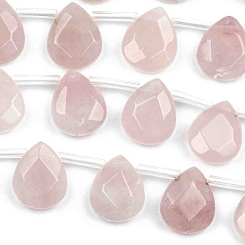 Cherry Blossom Beads Rose Quartz Beads 12x15mm Faceted Top-Drilled Teardrop - 12 pcs/ 8 Inch Strand